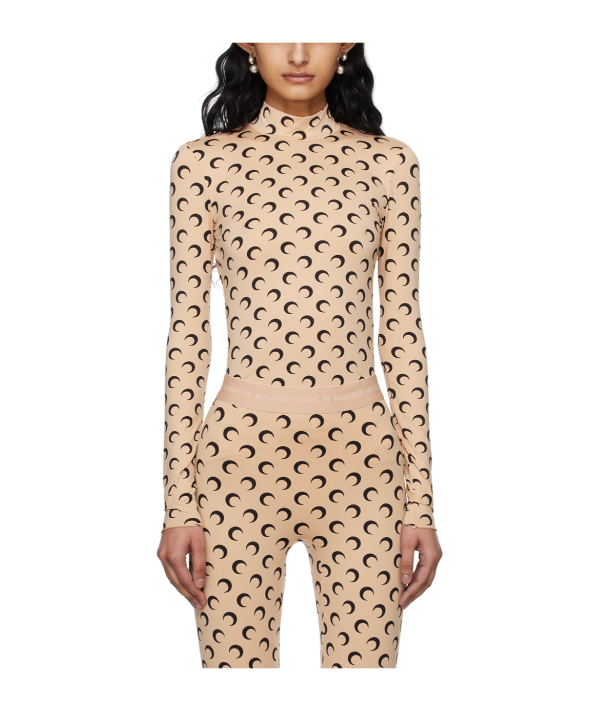 Marine Serre Tan Moon Printed Jersey Second Skin T-shirt In Nude
