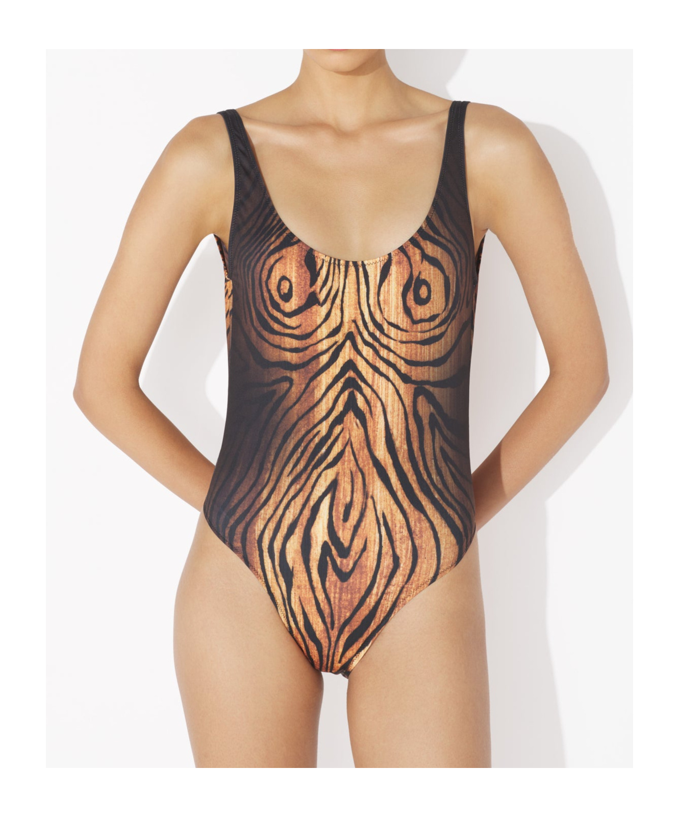 Jean Paul Gaultier Wood-print Scoopneck Swimsuit In Multi