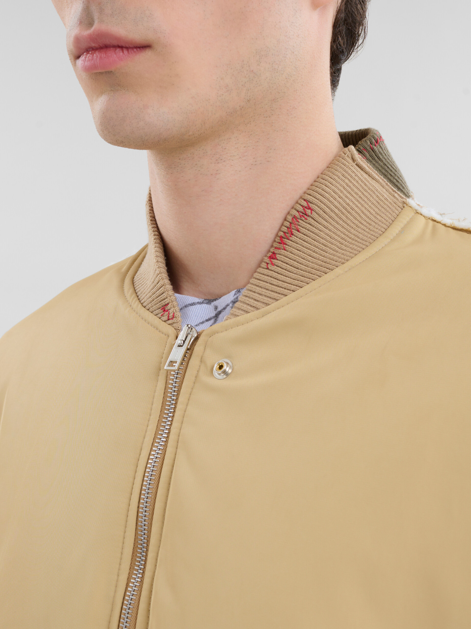 Shop Marni Beige Twill Bomber Jacket With Contrast Back In Nude