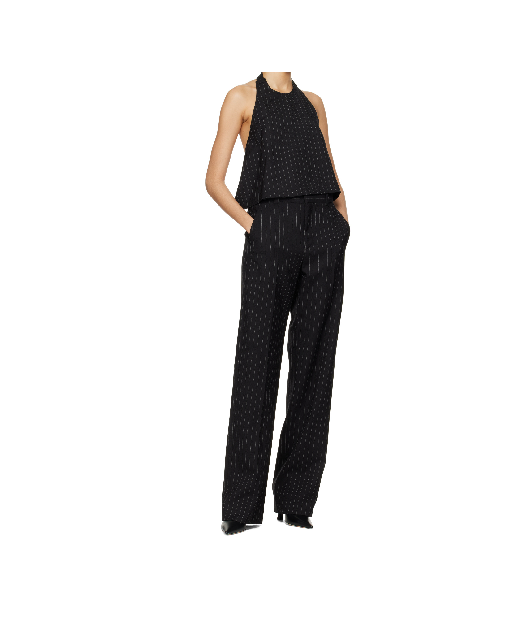 Shop Wardrobe.nyc Halter Top - Black Pinstripe