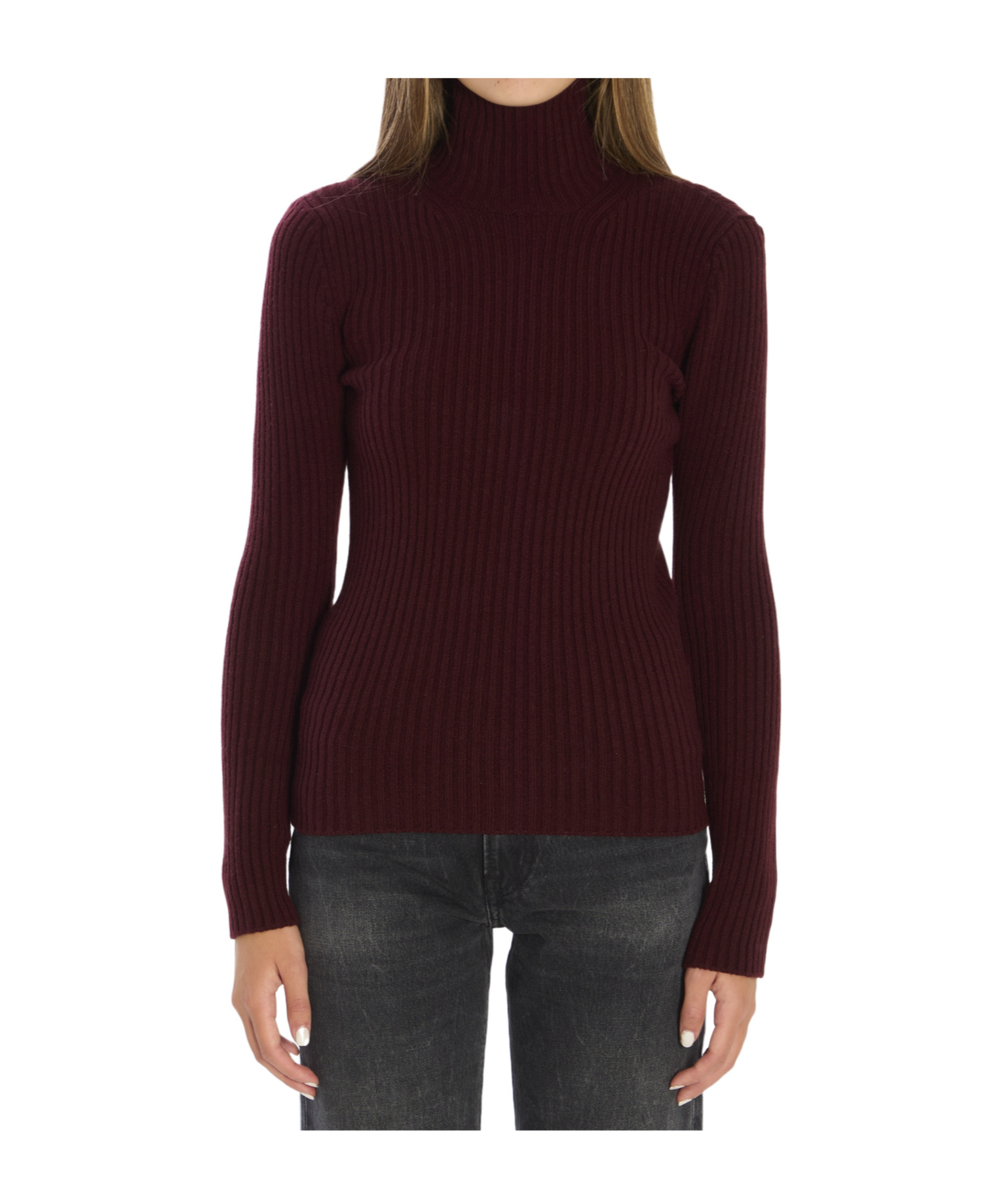 Max Mara Wool And Cashmere High Neck Knit Top In Multi