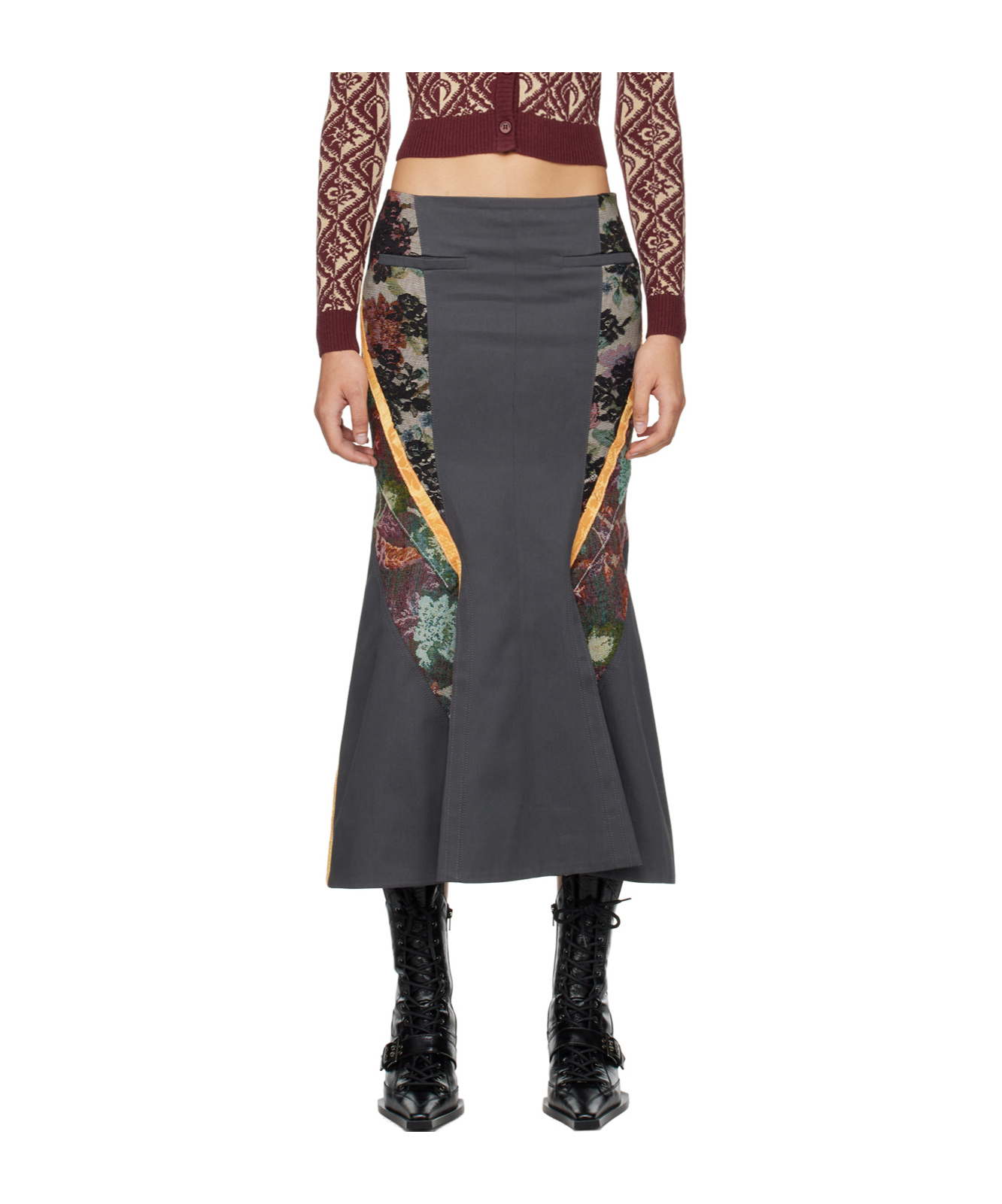 Marine Serre Regenerated Floral Tapestries Panelled Flared Skirt In Black