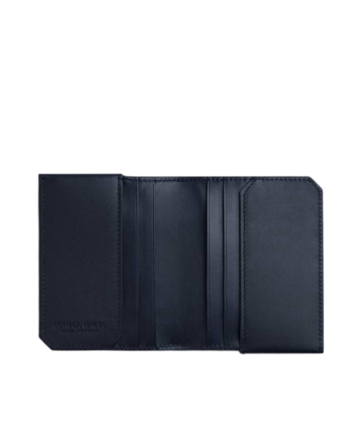 Bottega Veneta Leather Intrecciato Flap Card Holder In Blue