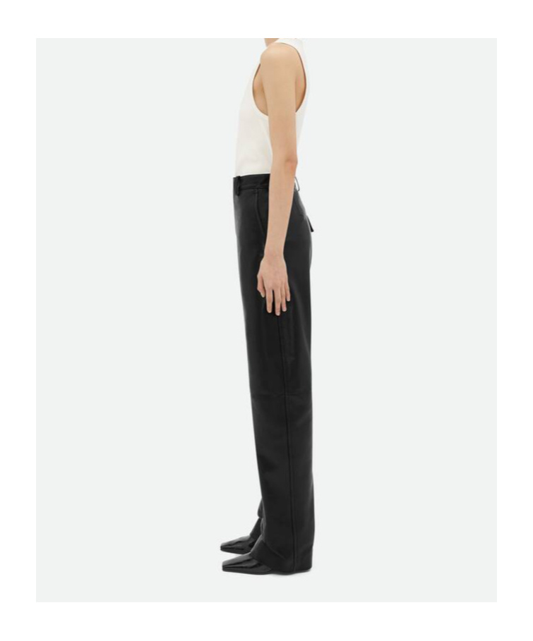 Shop Bottega Veneta Leather Rounded Leg Trousers In Black