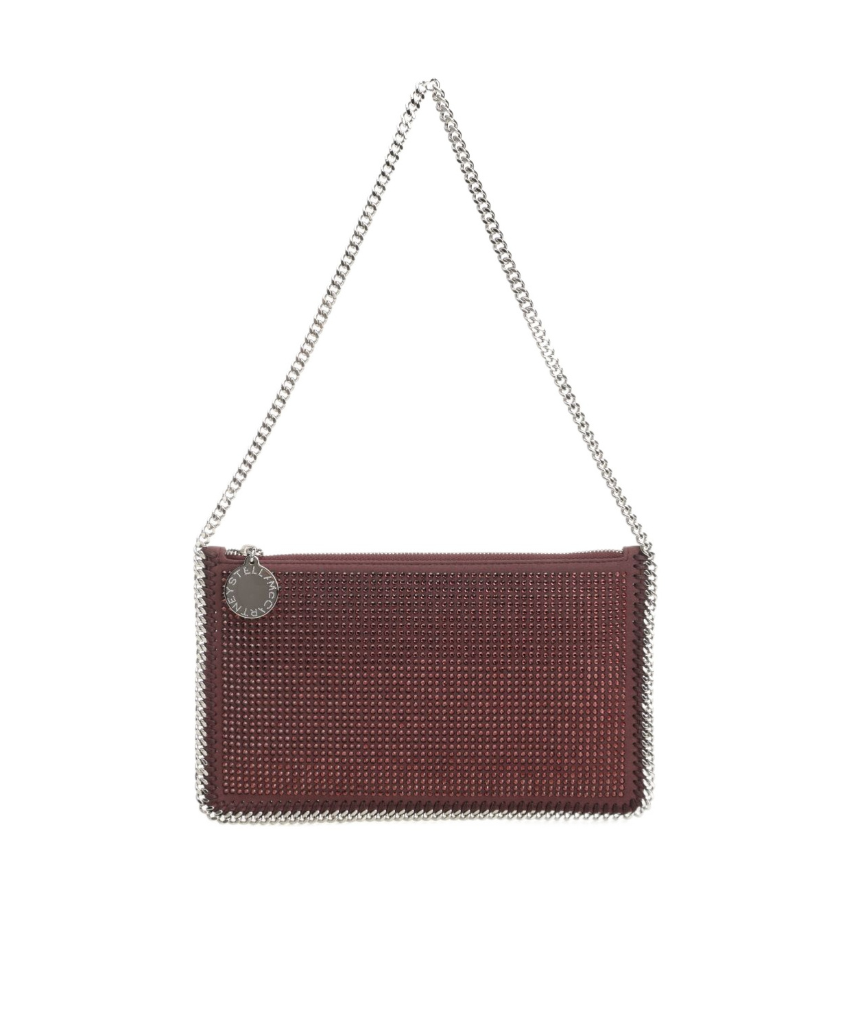 Stella Mccartney Falabella Pochette Accessoire Crystal Hotfix On Alter Suede Shoulder Bags Bordeaux