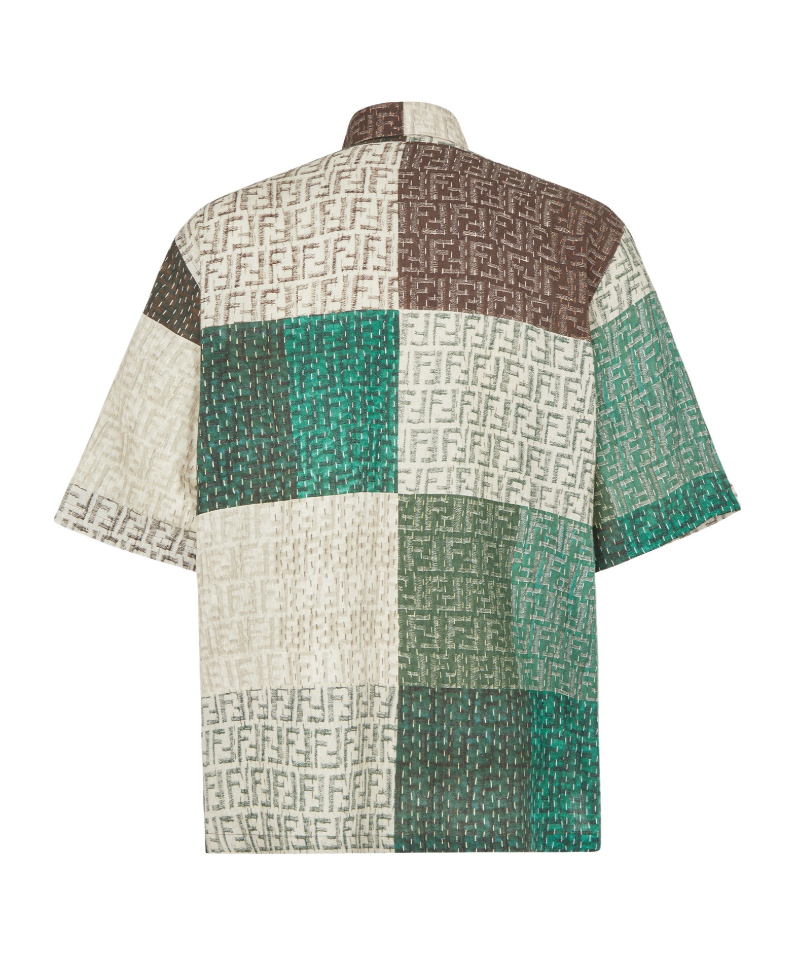 Shop Fendi Brown And Green Ff Linen Shirt In Multicolor