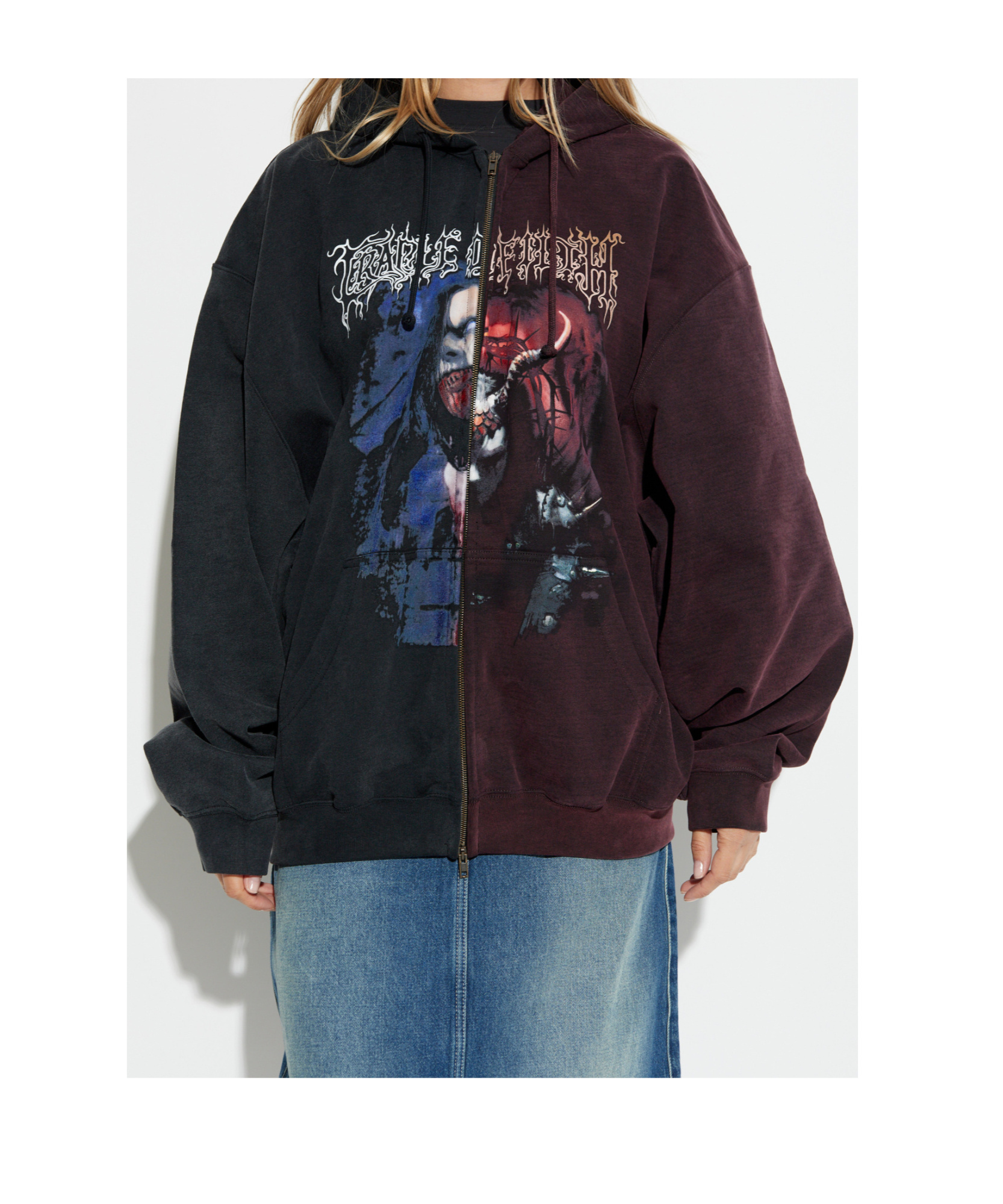 Vetements Cradle Of Filth Oversized Panelled Cotton-blend Jersey Zip-up Hoodie In Black