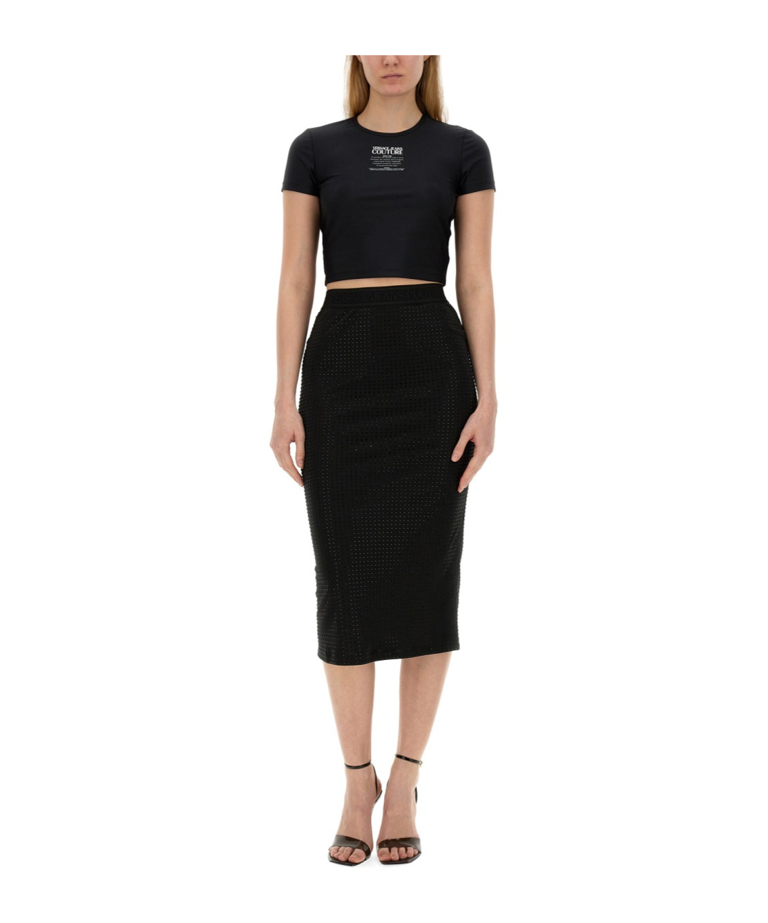 Versace Jeans Crystal-embellished Midi Skirt In Black