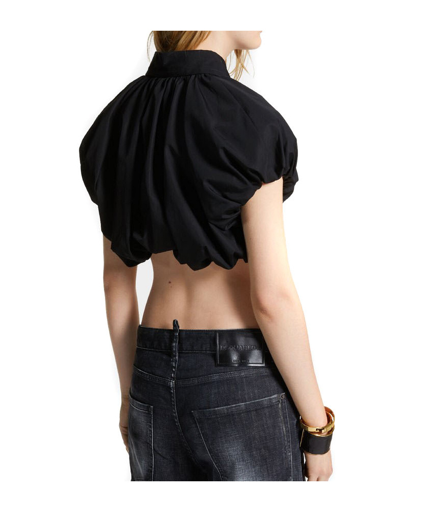 Dsquared2 Cropped Short Sleeve Shirt With Chest Pocket In Black