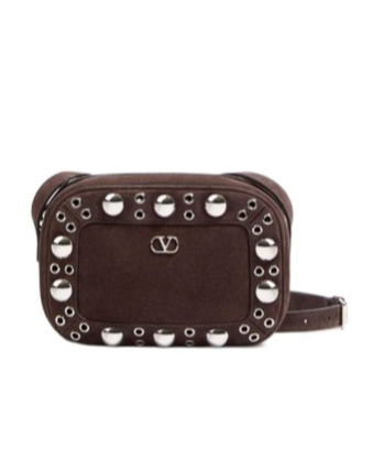Valentino Garavani Dome-shaped Crossbody Bag With Metallic Eyelets And Adjustable Strap In Brown