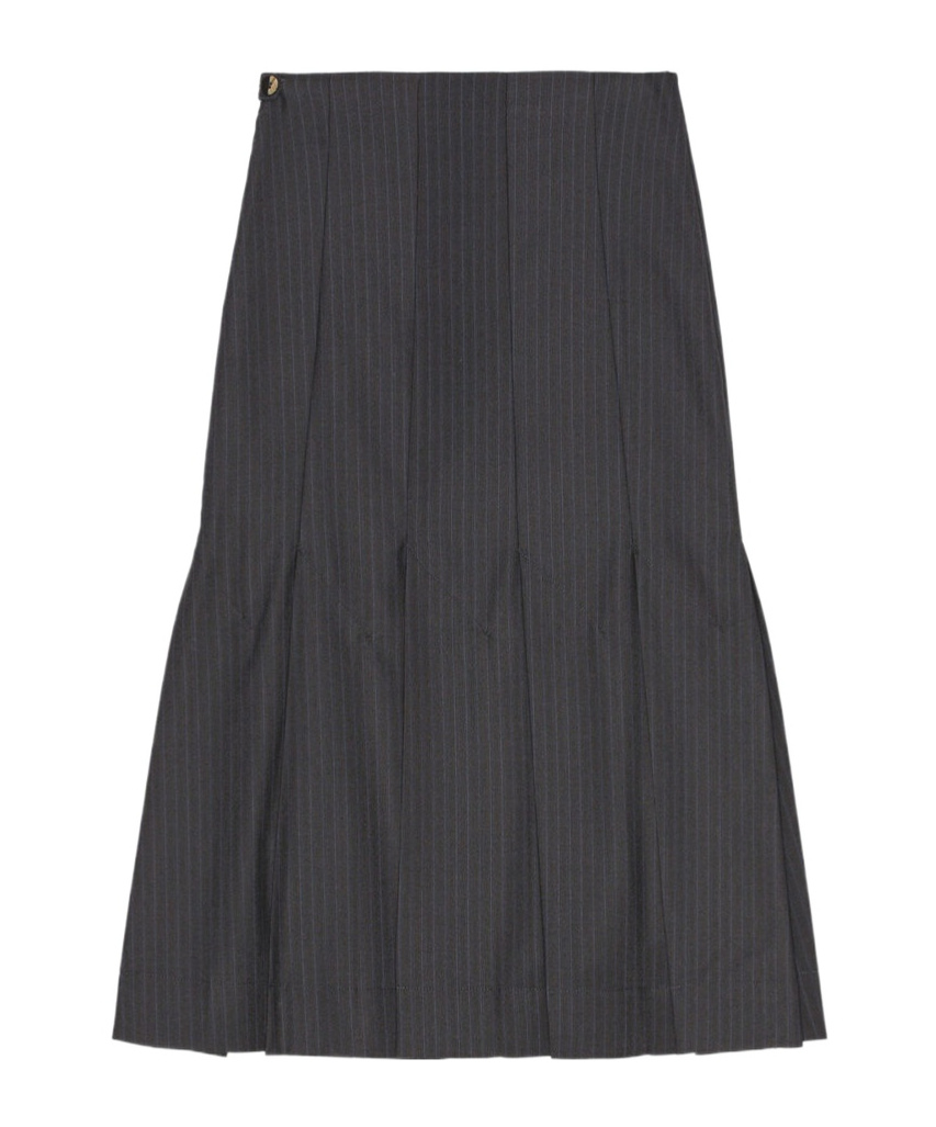 Ganni Dark Grey Stripe Suiting Midi Skirt In Black