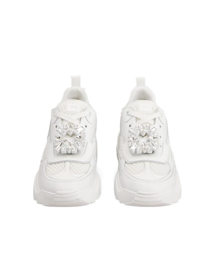 Roger Vivier Viv' On The Run Sneakers In Leather And Fabric In White