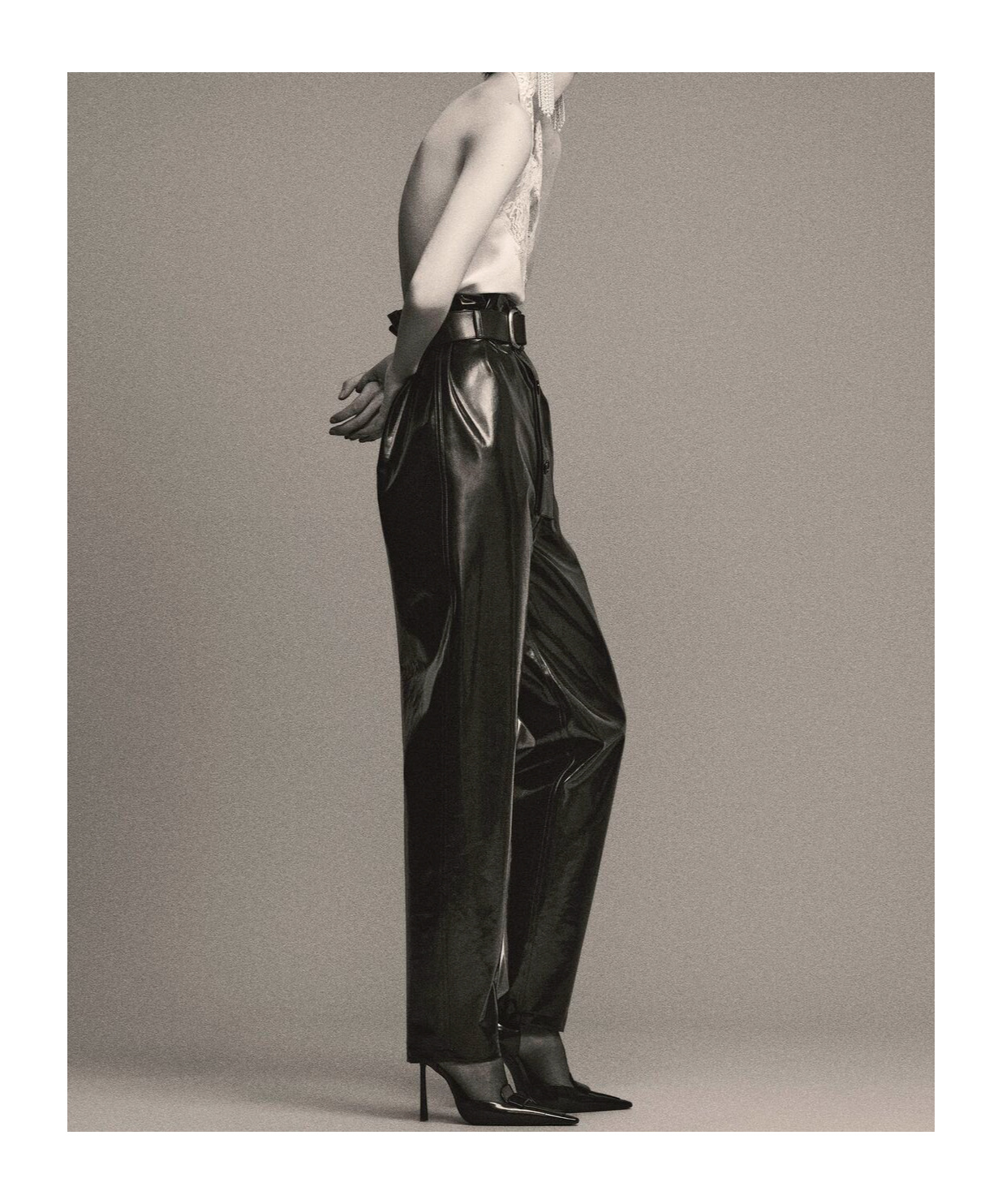 Saint Laurent Coated Cotton Paper Bag Pants In Black