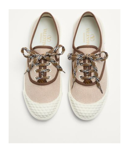 Valentino Bay By Bay Bicolor Canvas Low-top Sneakers In Tobacco Color
