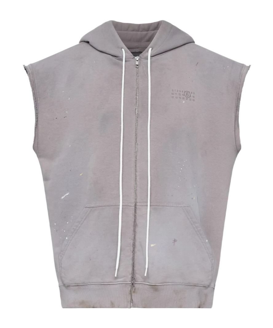 Mm6 Maison Margiela Mm6 By Maison Margiela Numbers-motif Hoodie With Artistic Paint Splatter Detail In Medium Grey