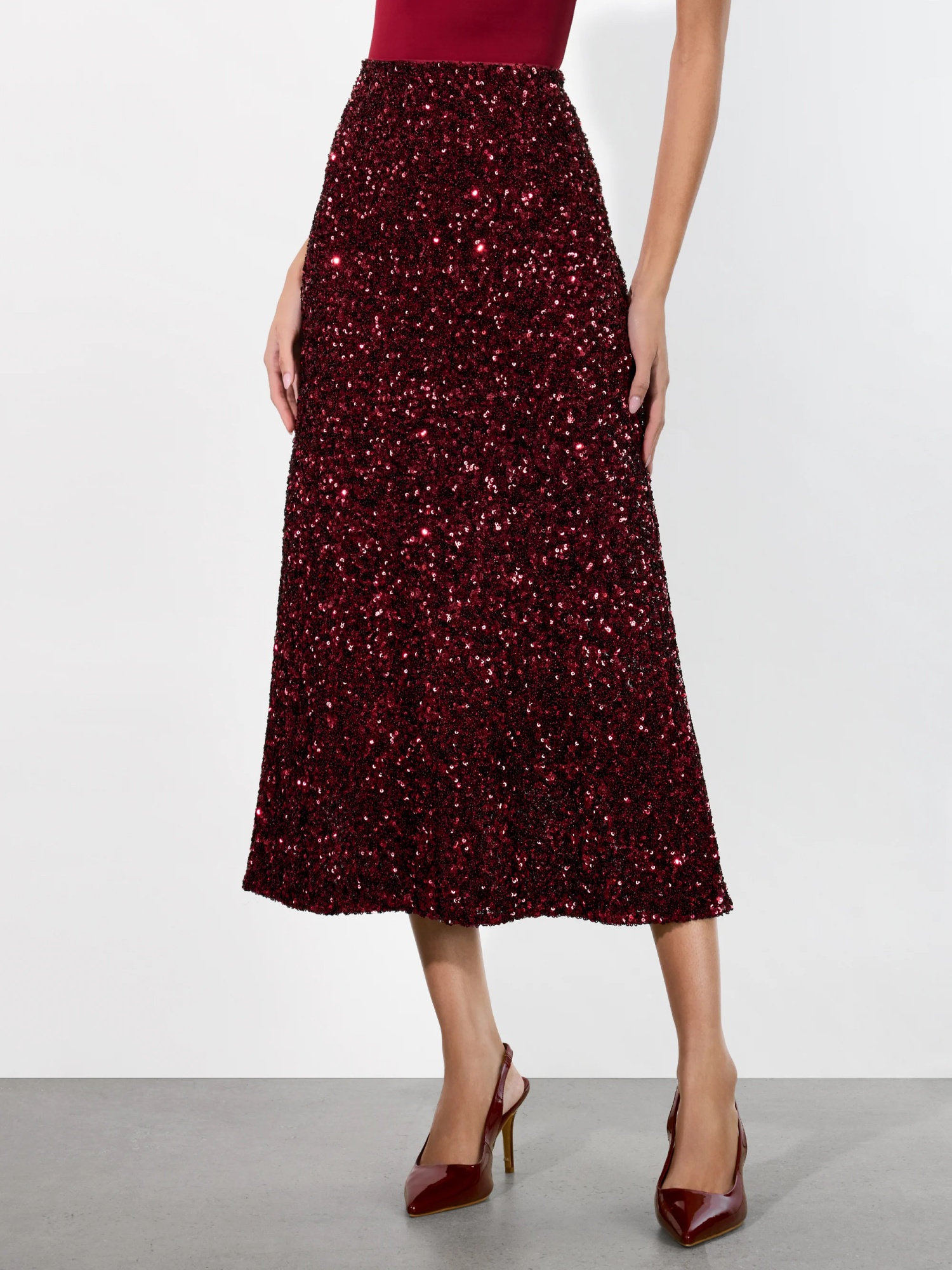 Alice And Olivia Sequin-embellished Flared Skirt In Brown