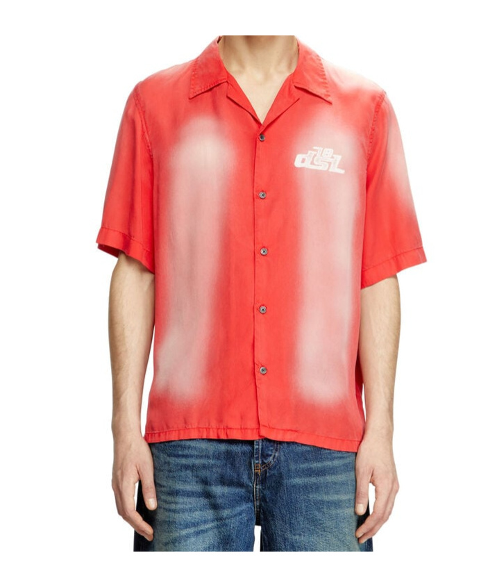 Diesel Faded Bowling Shirt With Logo Prints In Orange