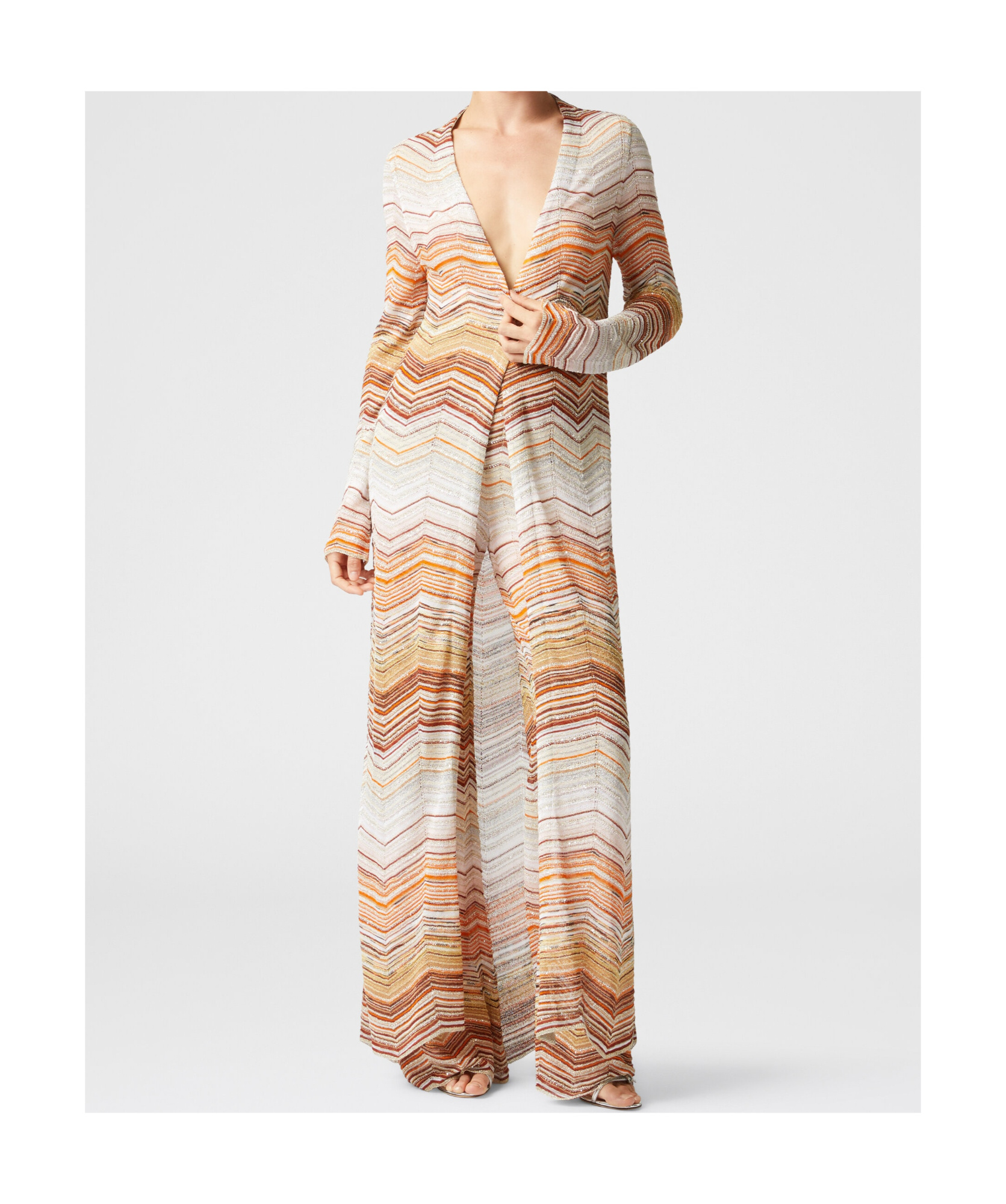 MISSONI CHEVRON-WOVEN LUREX CARDI-COAT