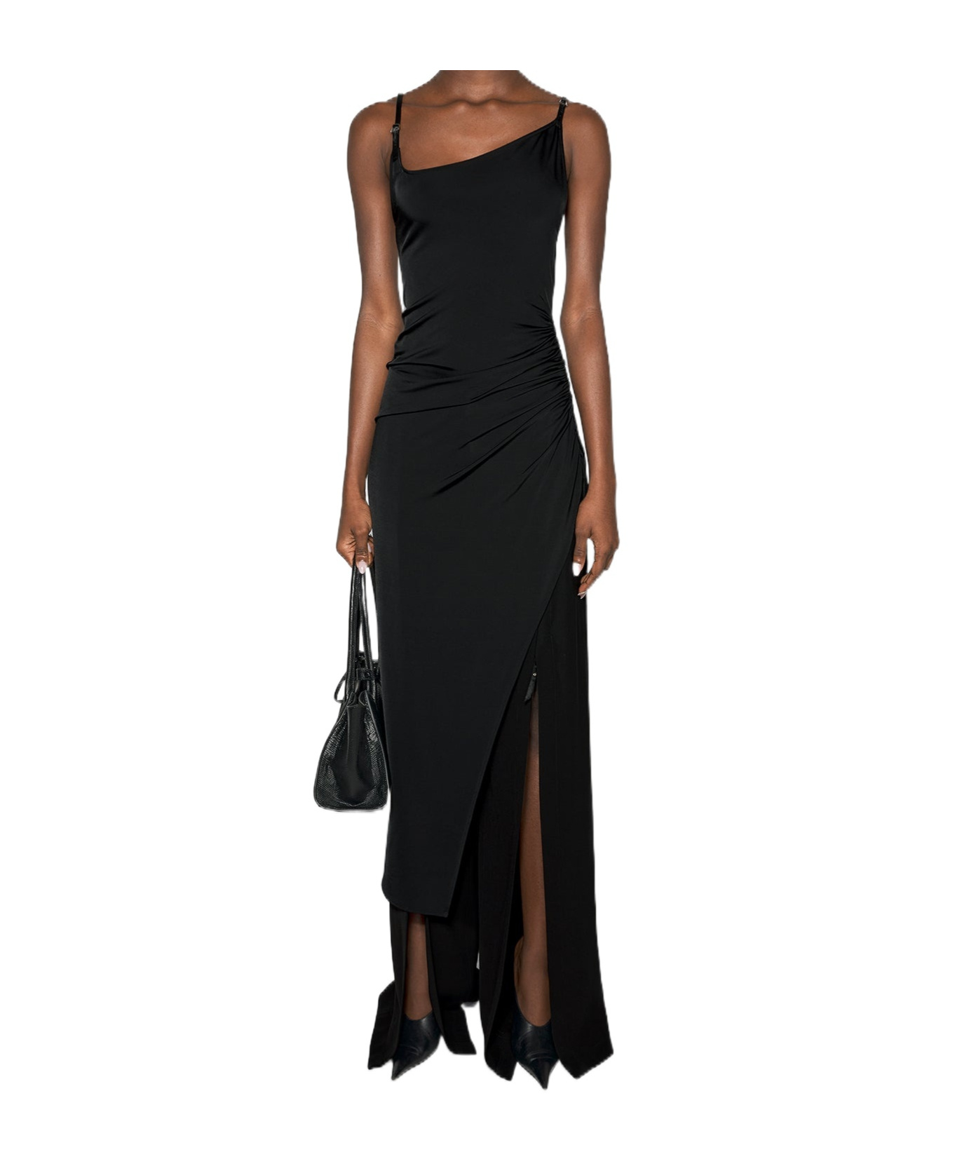 Mugler Asymmetrical Buckle Strap Dress In Black