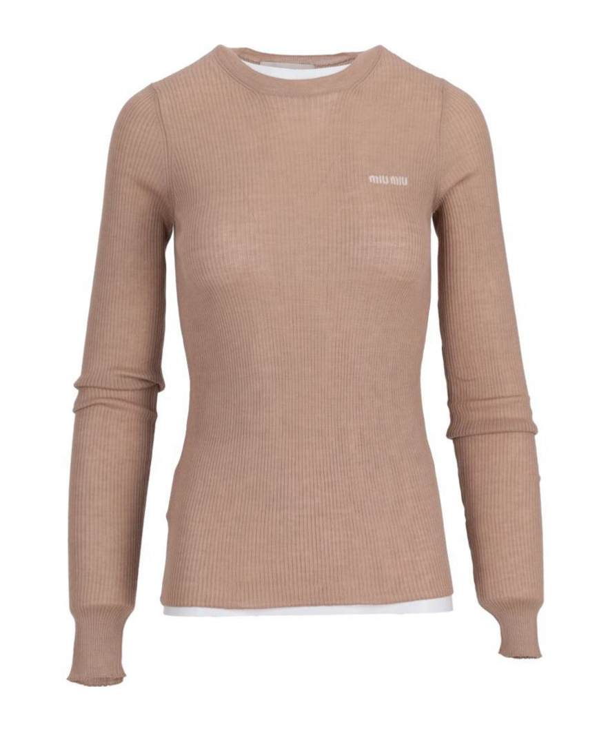 Miu Miu Round Neck Sweater In Brown