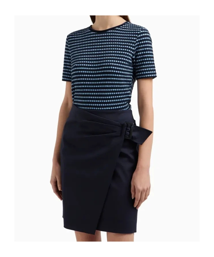 Emporio Armani Compact Stretch Cotton Panelled Skirt In Navy Blue