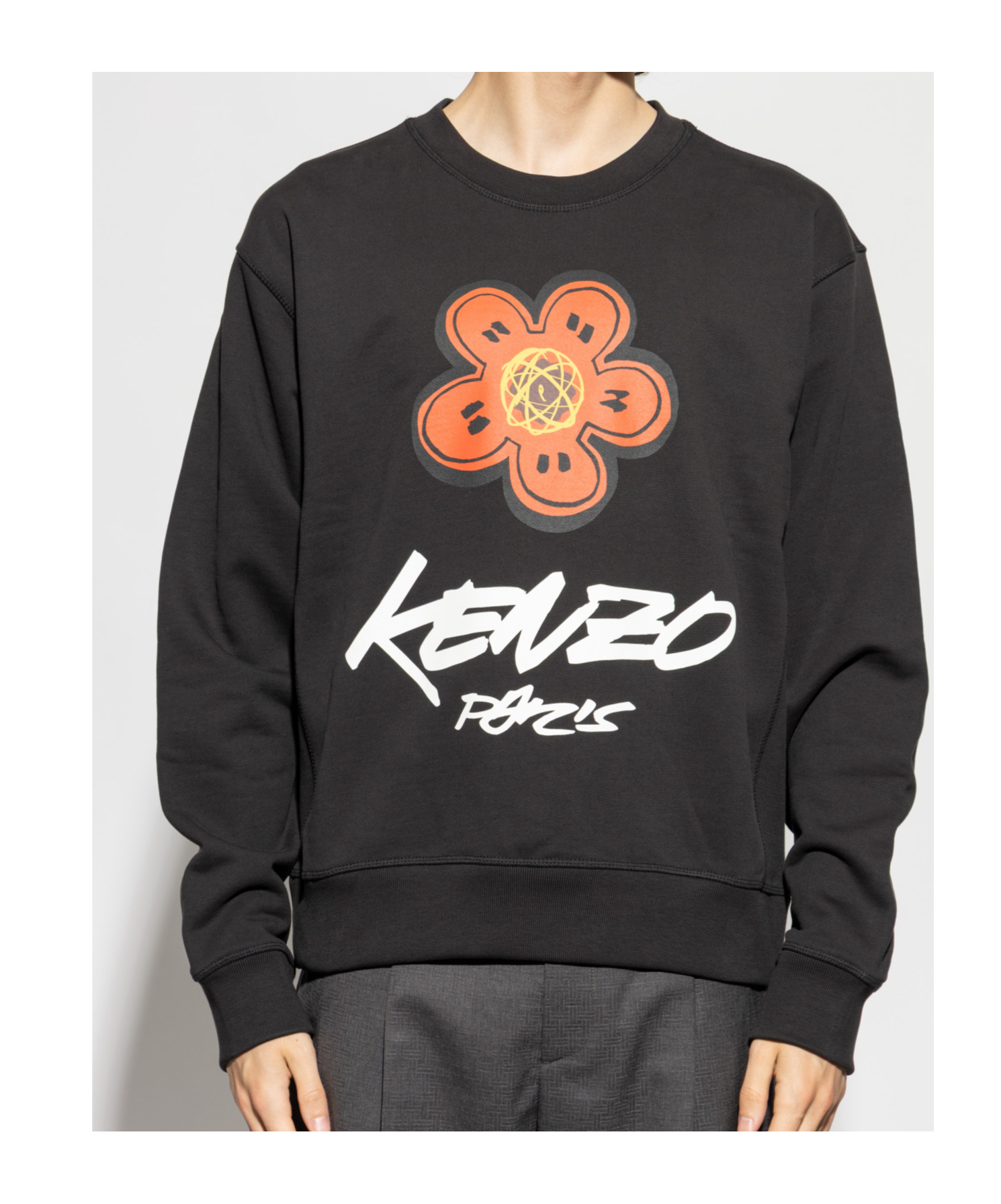 Kenzo Bold Floral Graphic Sweatshirt With Signature Logo In Black