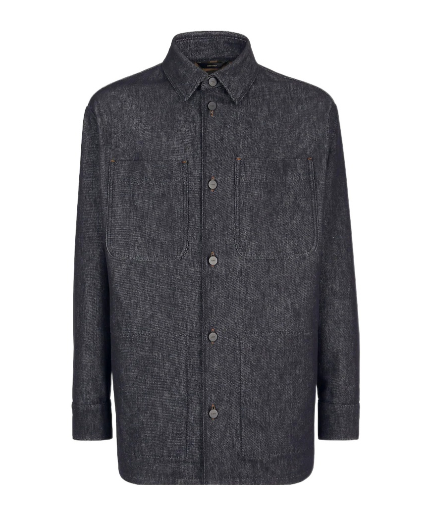 Fendi Dark Blue Denim Selleria Jacket In Black