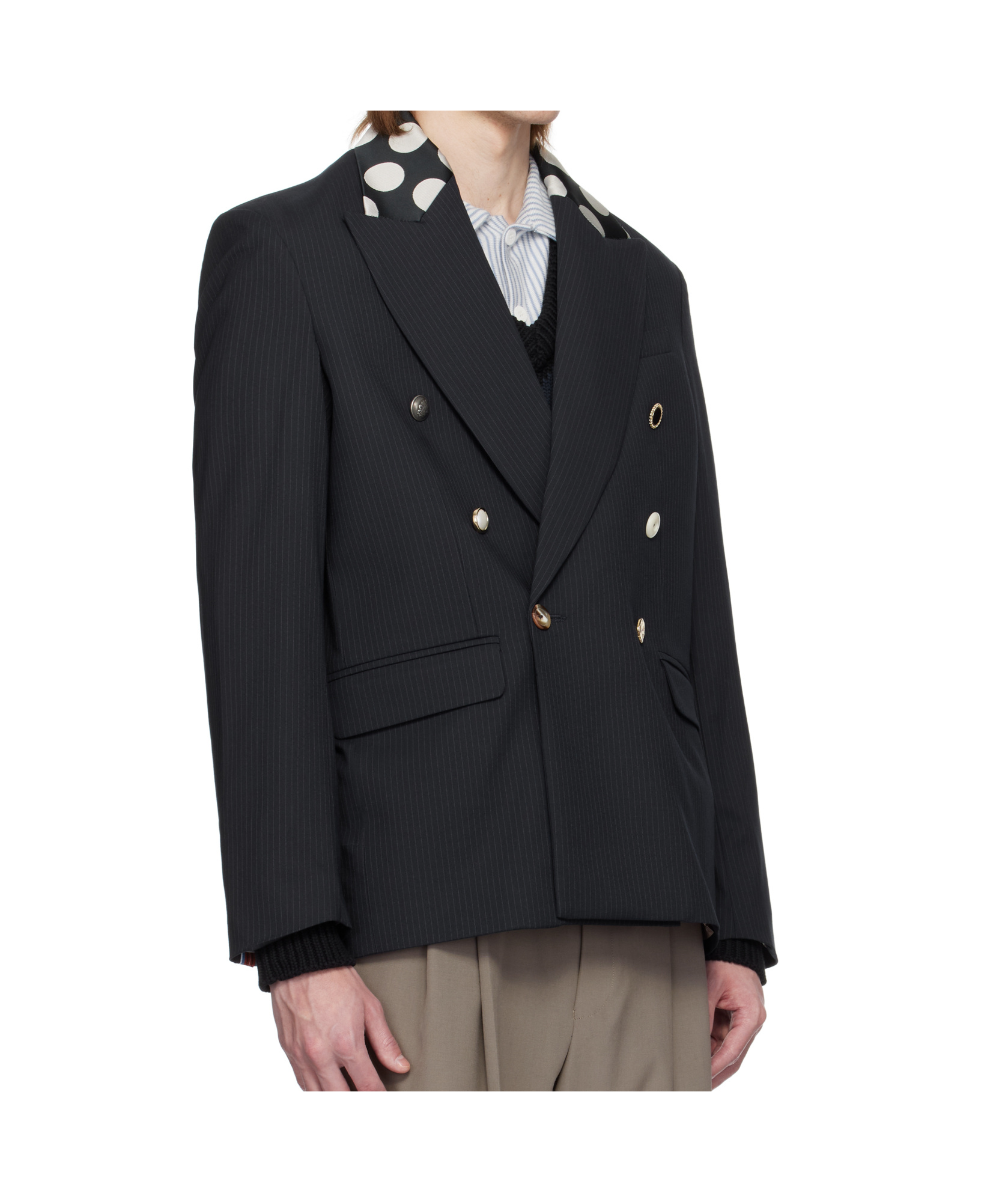 Charles Jeffrrey Loverboy Edinburgh Blazer In Navy Blue Pinstripes/dots