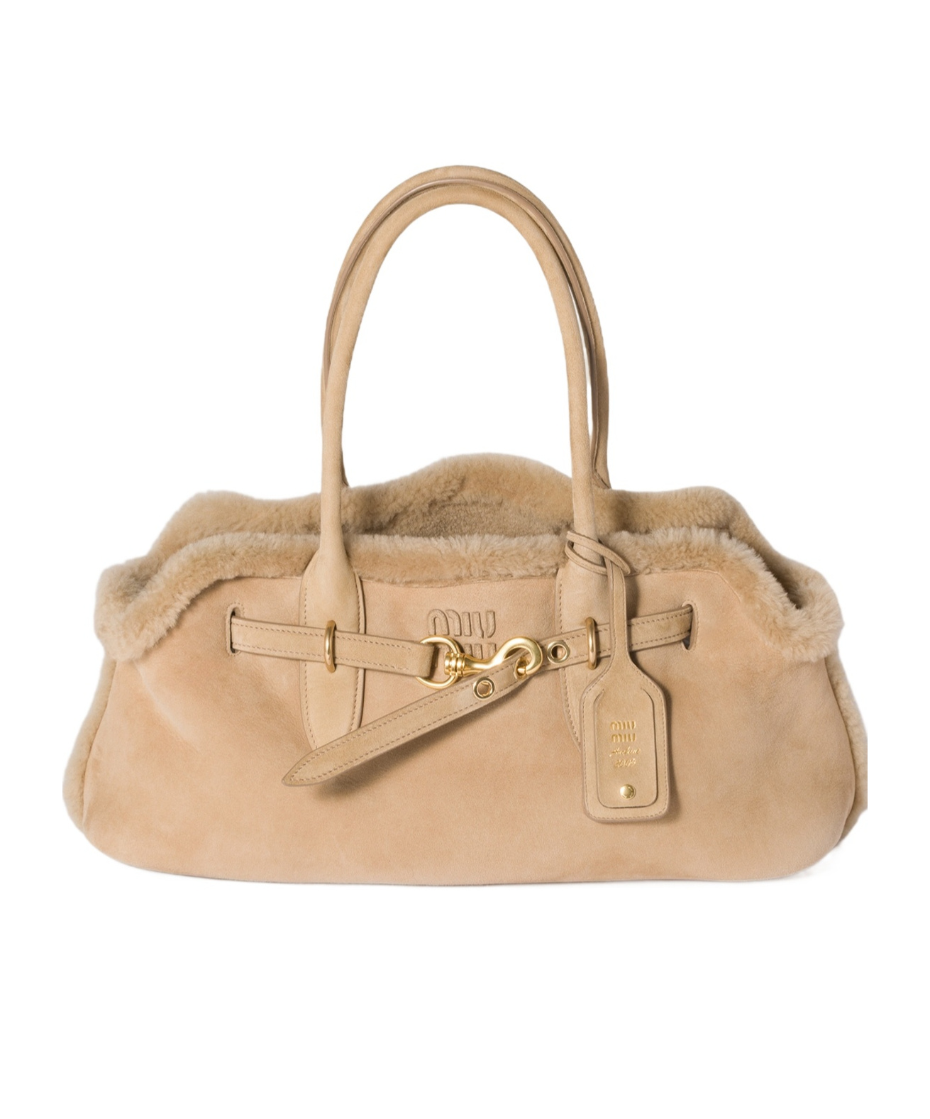 Miu Miu Aventure Shearling Tote Bag In Brown