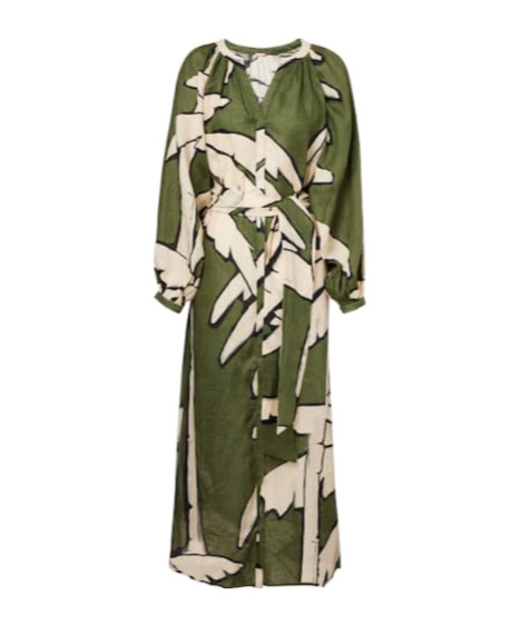 Johanna Ortiz Printed Linen Maxi Dress In Green