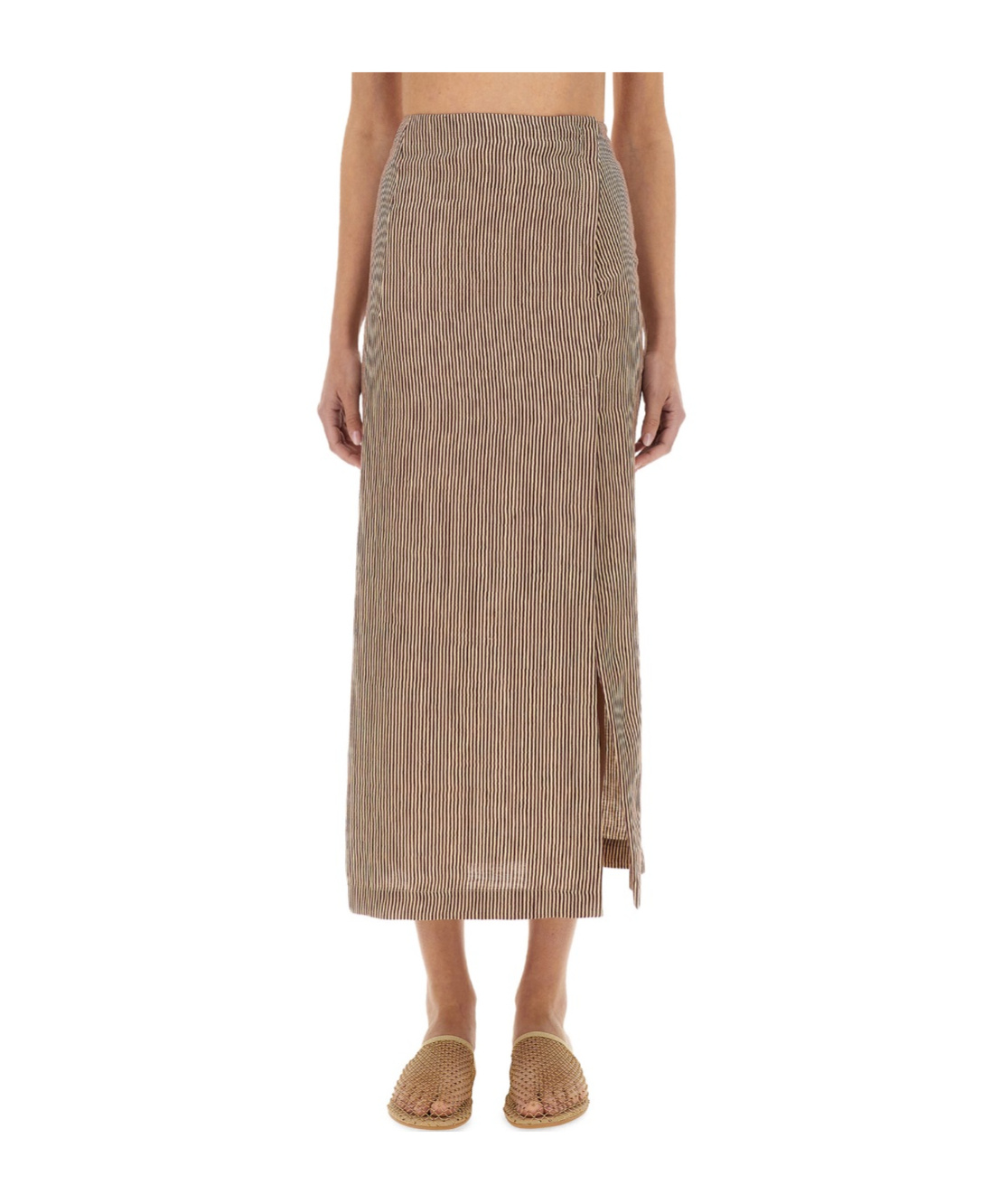Alysi Micro Stripe Longuette Skirt In Brown