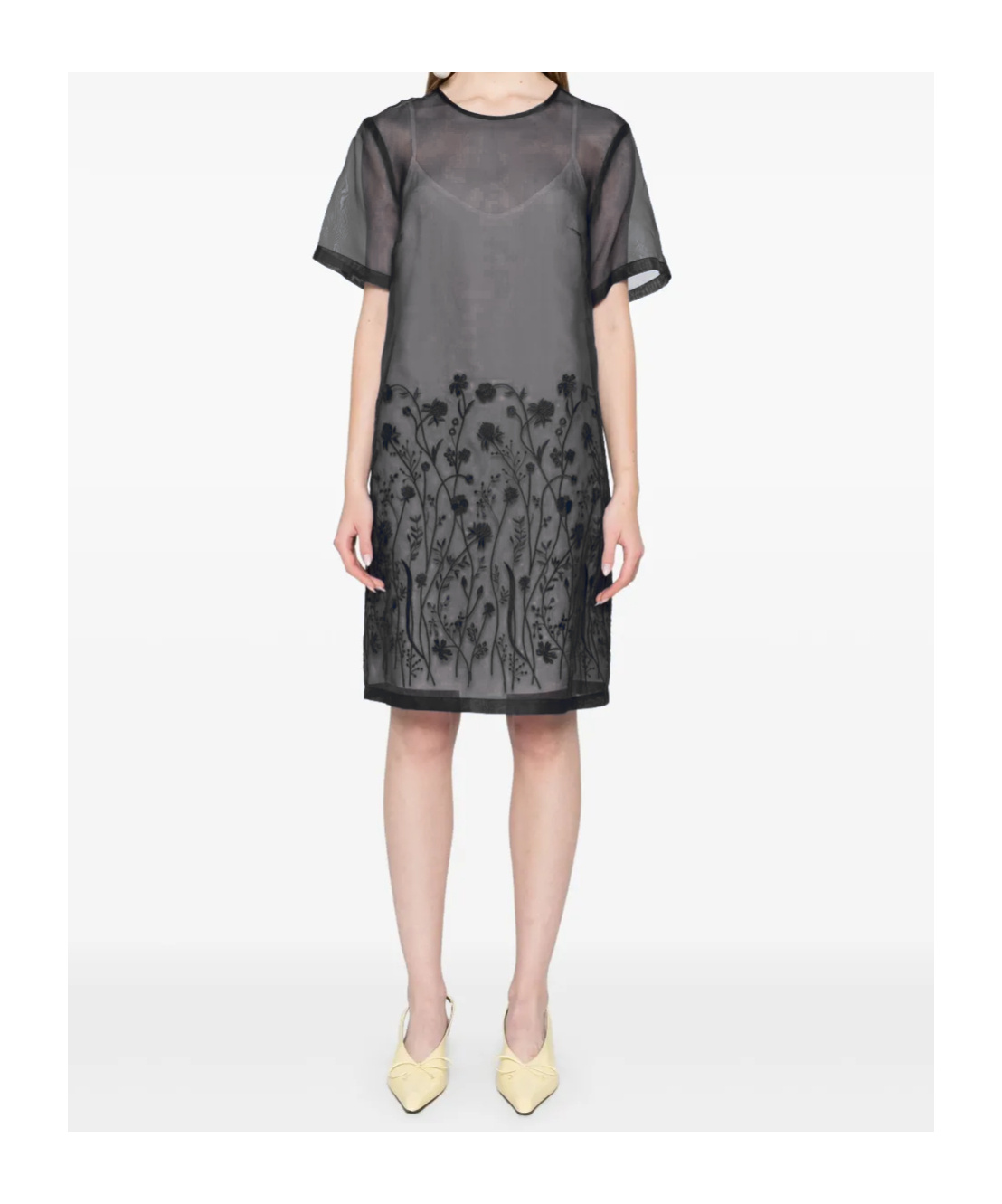 P.a.r.o.s.h Floral Embroidered Sheer Midi Dress In Black
