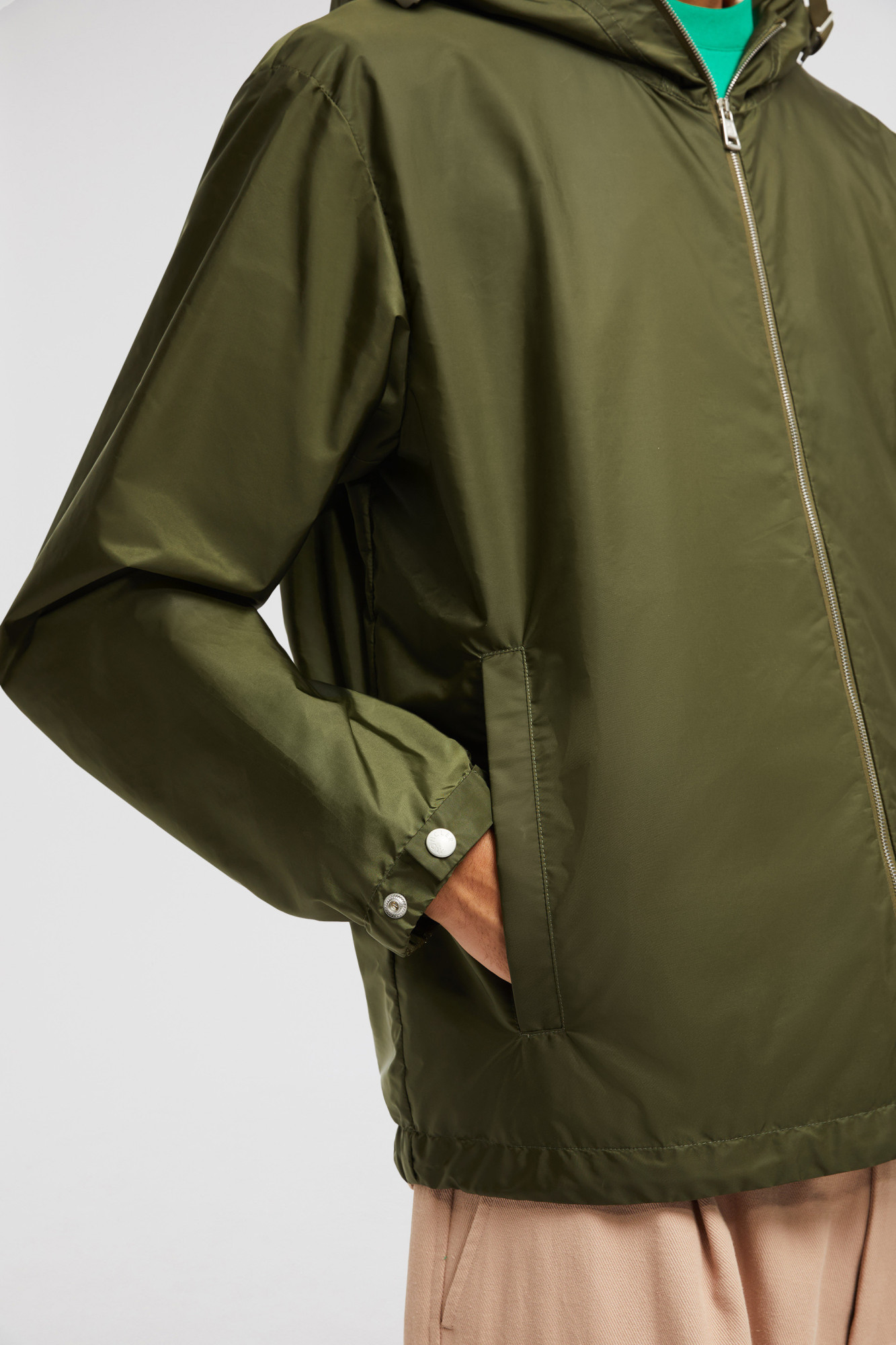 Moncler Lightweight Hooded Windbreaker With Adjustable Cuffs In Green