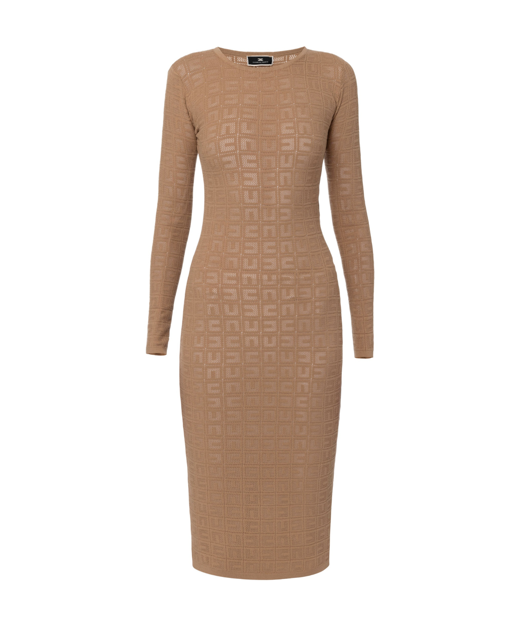 ELISABETTA FRANCHI LOGO MESH MIDI DRESS