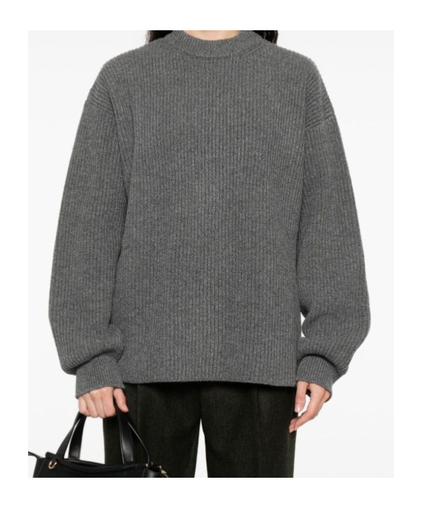 Jil Sander Wool Crewneck Jumper With Dropped Shoulders In Gray