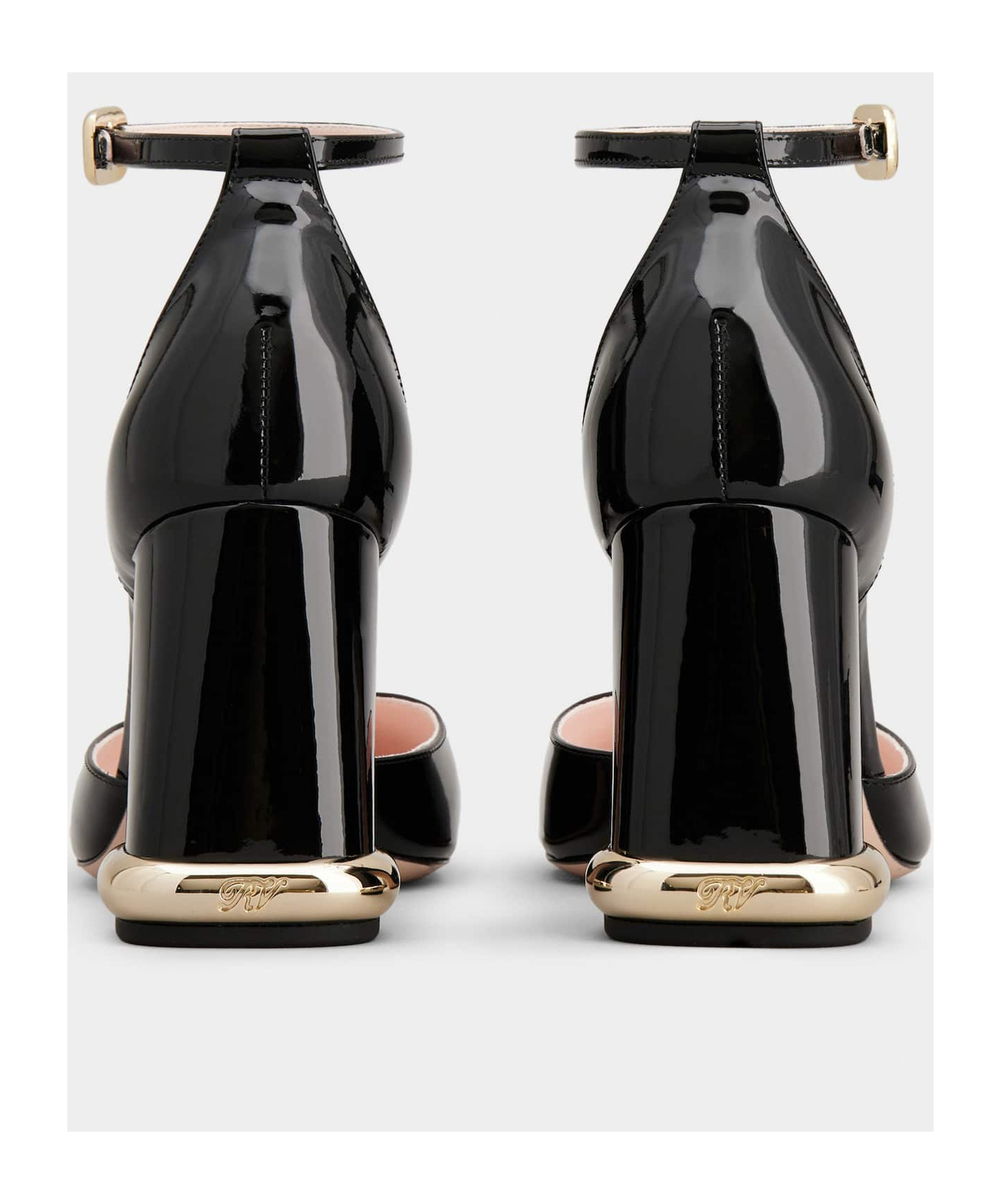 Roger Vivier Patent Leather Pumps With Ankle Strap And Statement Heel 9cm In Black