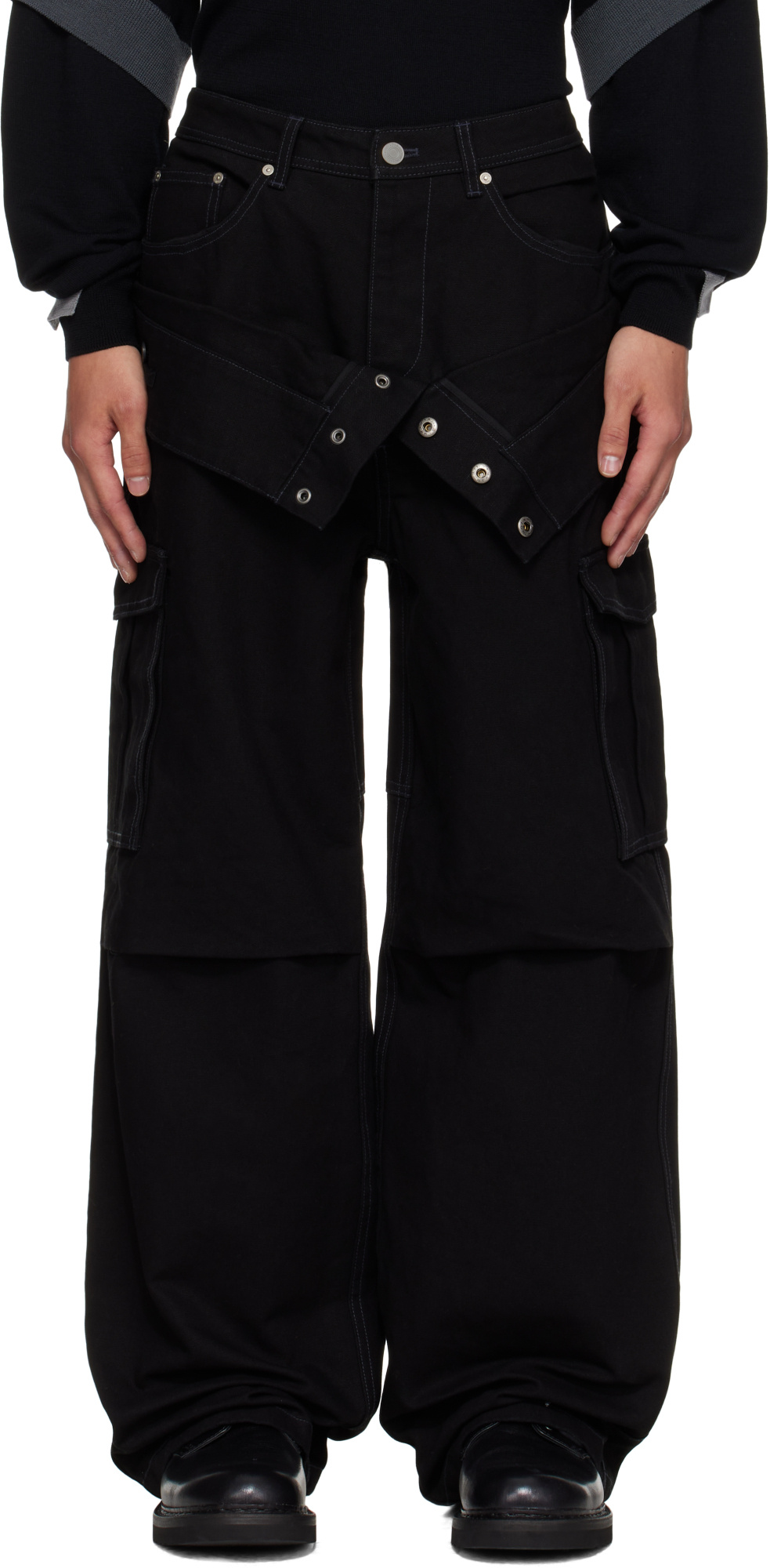 Andersson Bell Double-waisted Cargo Wide-leg Jeans In Black
