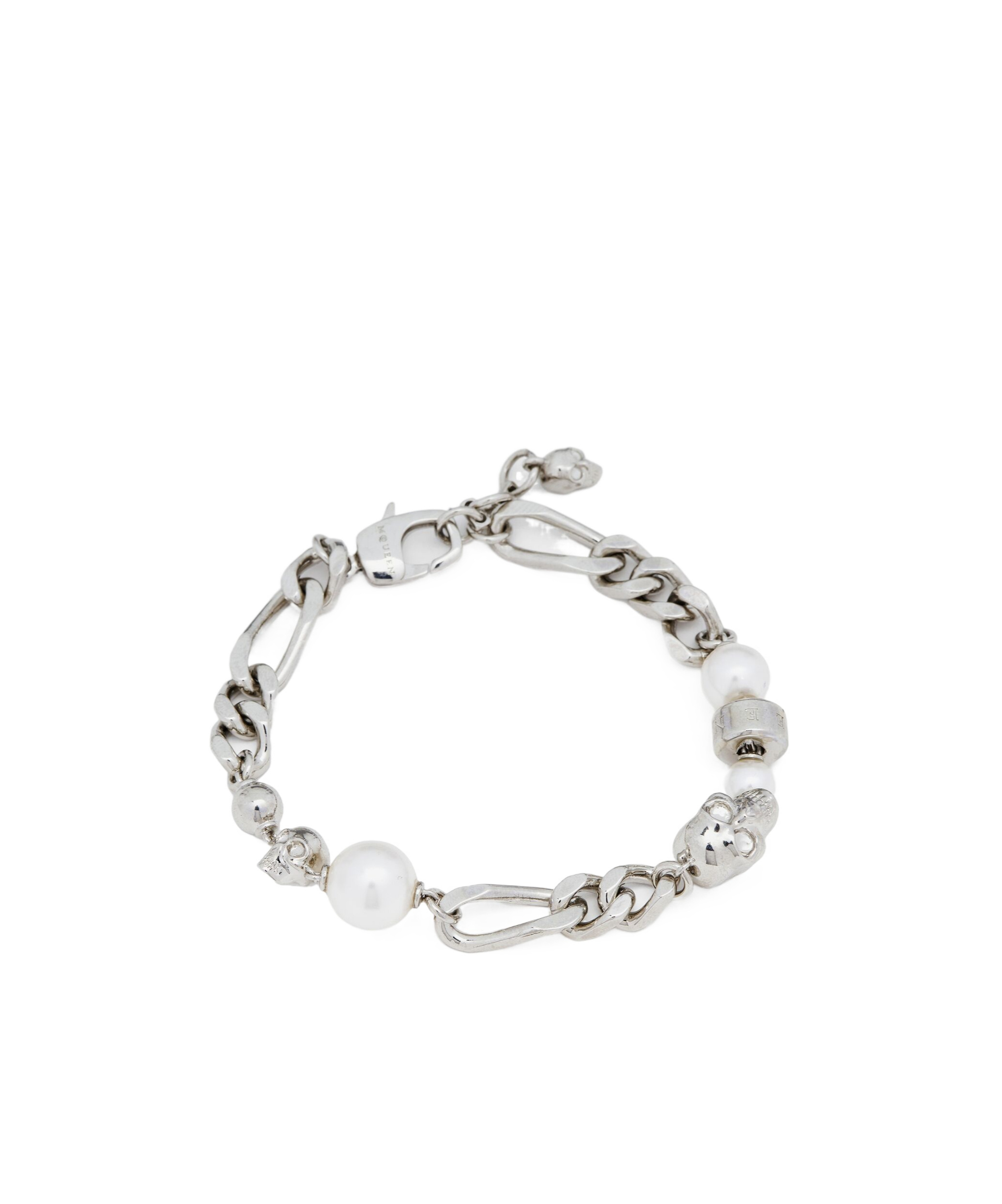 Alexander Mcqueen Skull And Pearl Bracelet In Metallic