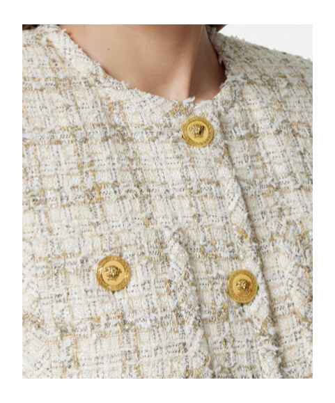 Versace Tweed Cardigan Jacket In White