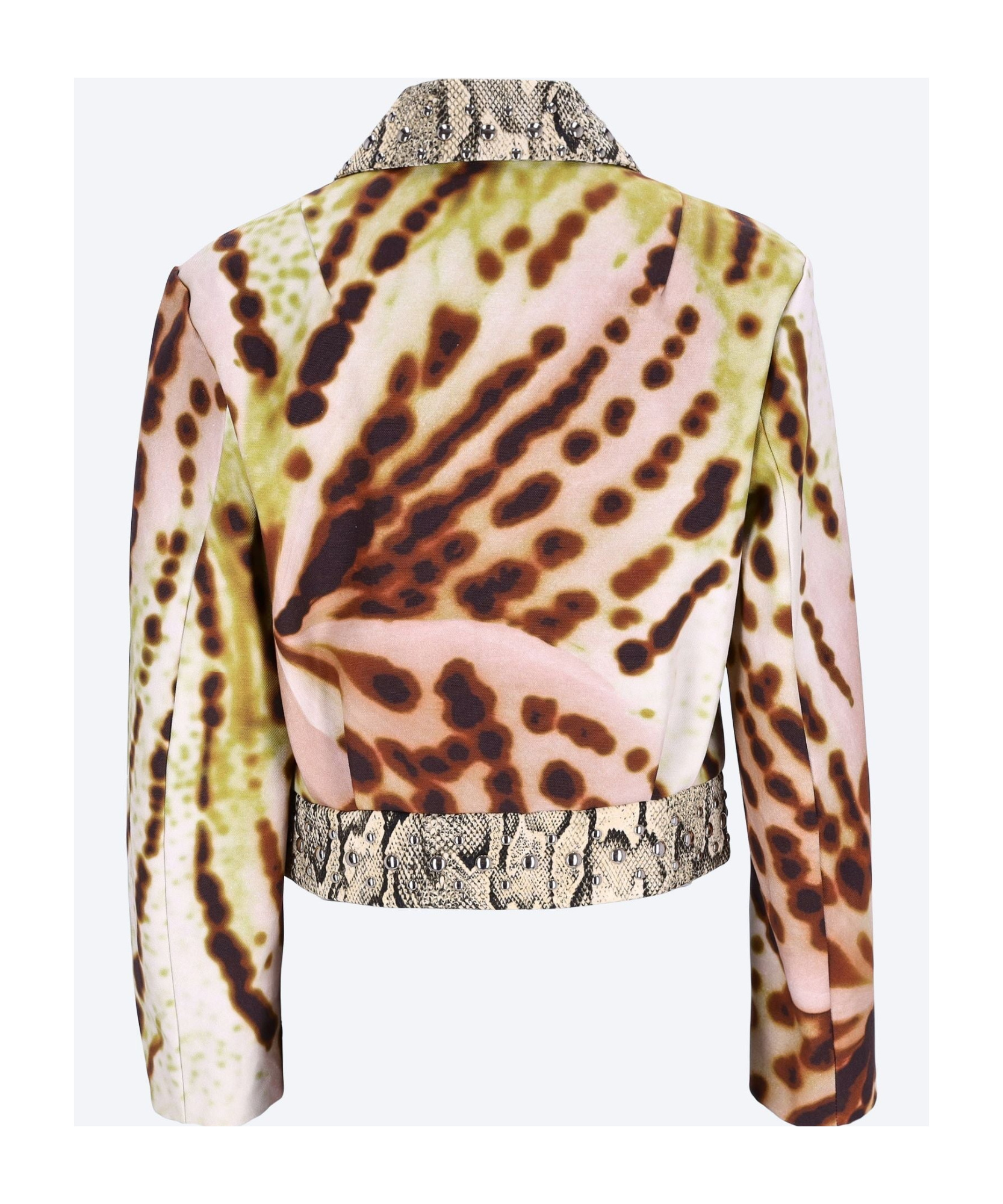 Dries Van Noten Vurano Studded Multi-print Zip Jacket In Nude