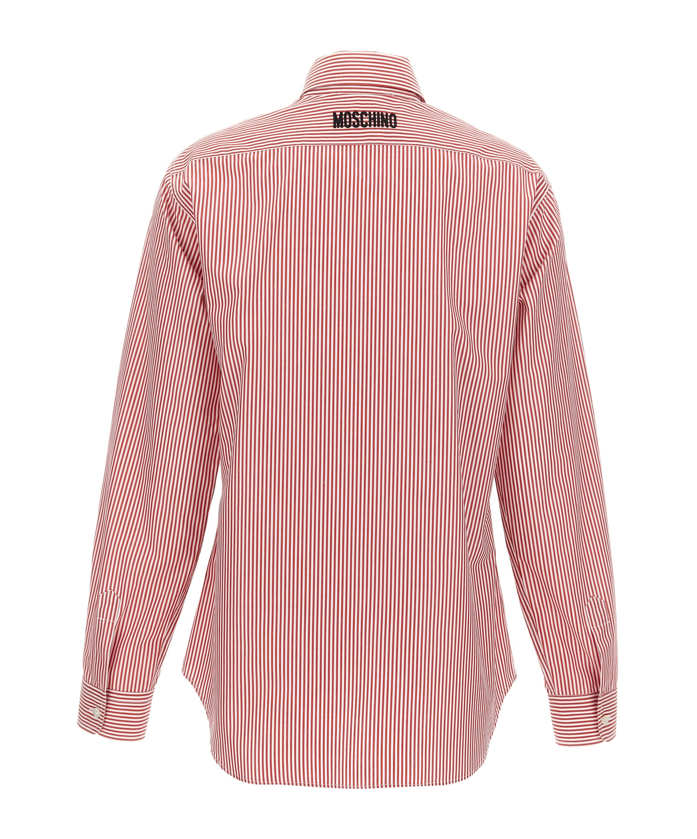 Shop Moschino Long-sleeved Pinstriped Shirt In Pink