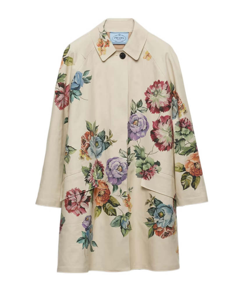 Prada Grey Floral-print Single-breasted Coat In Yellow