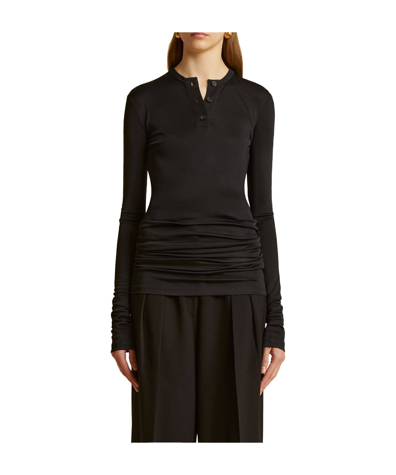 Khaite Long-sleeved Button T-shirt In Black