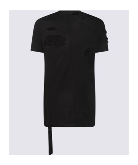 Rick Owens Drkshdw Uneven Hem Distressed Short Sleeves In Black