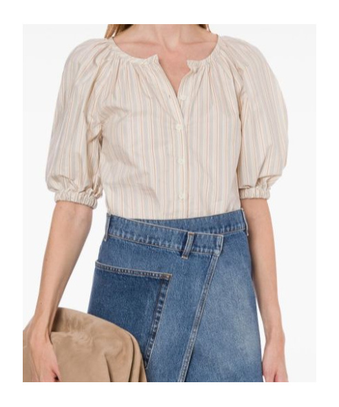 Shop Philosophy Di Lorenzo Serafini Baloon Sleeves Striped Shirt In Nude