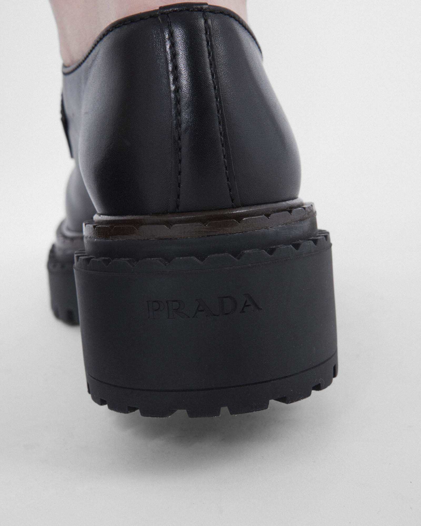 Prada Chocolate Black Brushed Leather Moccasin Women