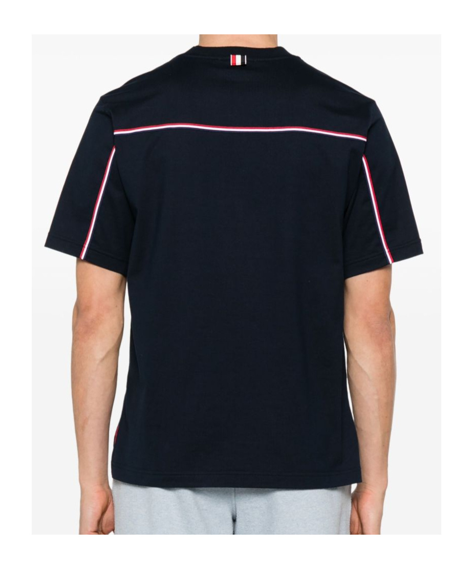 Thom Browne Blue T-shirt With Logo Patch In Stretch Wool Man In Blue