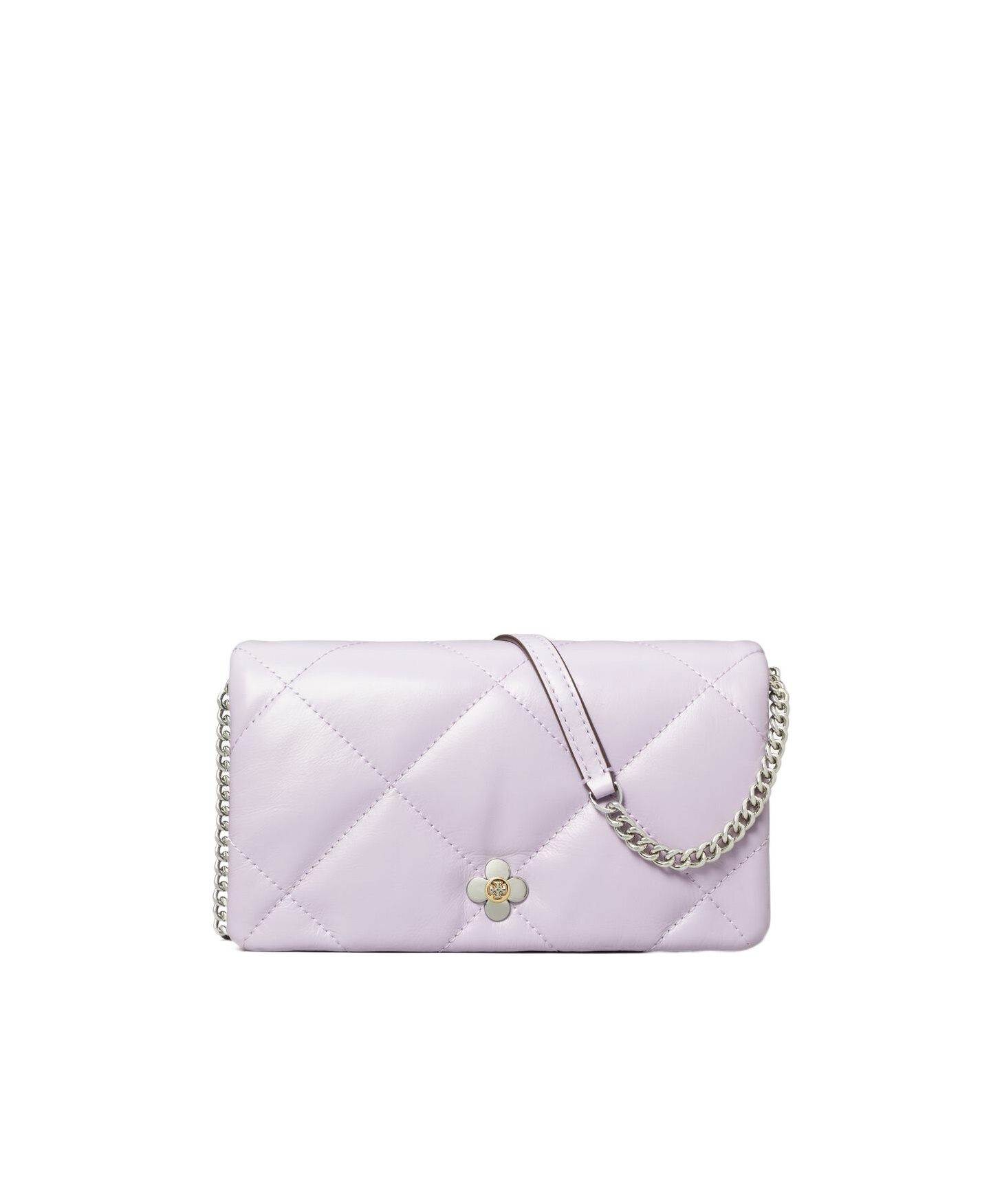 Tory Burch Kira Diamond Quilt Clover Chain Wallet In Purple