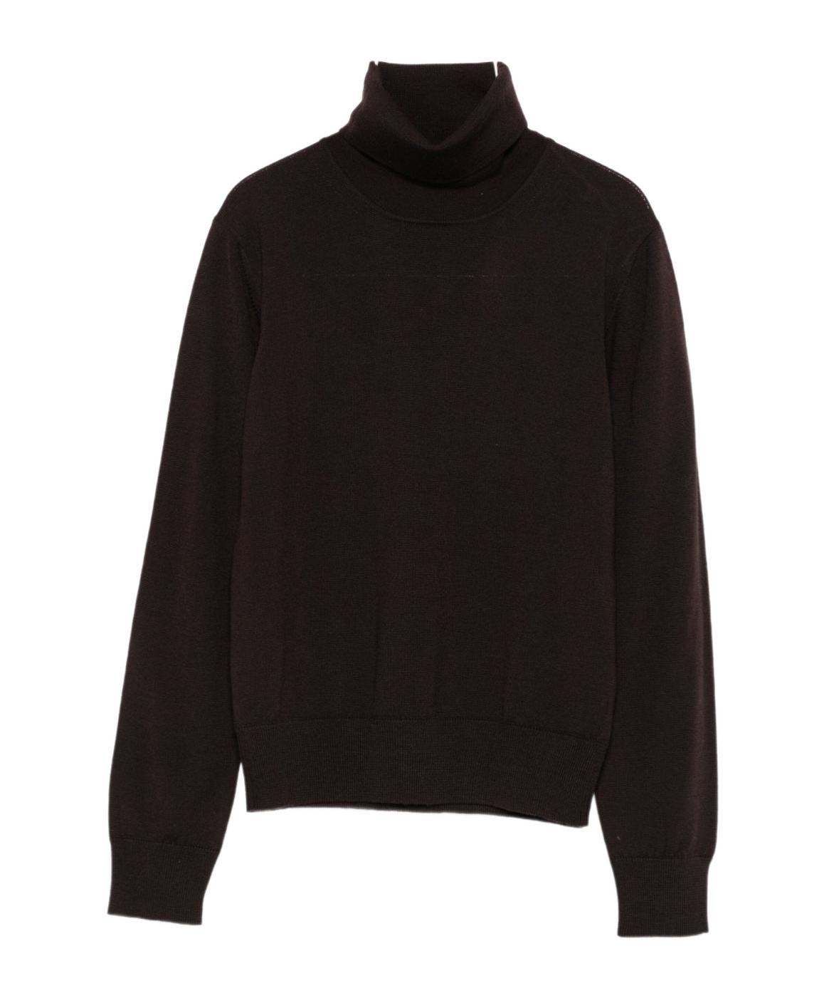 Alpha Studio Classic Turtleneck Sweater In Rich Brown Merino Wool In Brown