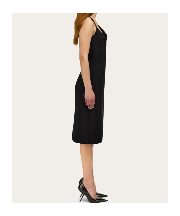 Ferragamo Corseted Dress With Gathered Neckline In Black